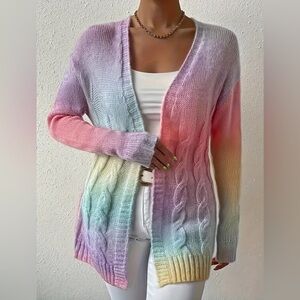 NIP-Ombre Long Sleeve V-Neck Twist Front Cardigans